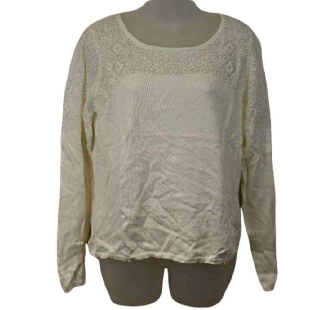 Knitted & Knotted Anthropologie White Lace Trim Top LG